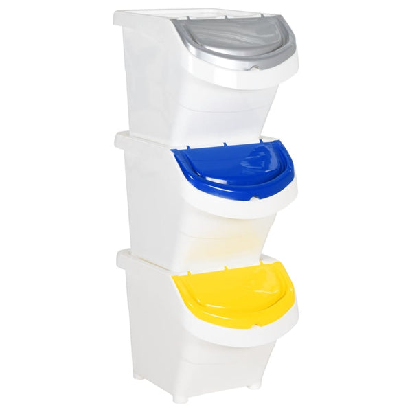 vidaXL Poubelles à couvercle 3 pcs Empilables Blanc PP 78 L