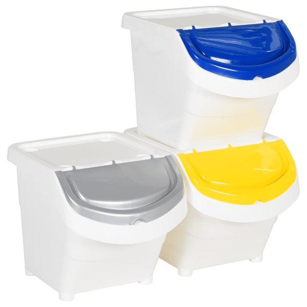 vidaXL Poubelles à couvercle 3 pcs Empilables Blanc PP 78 L