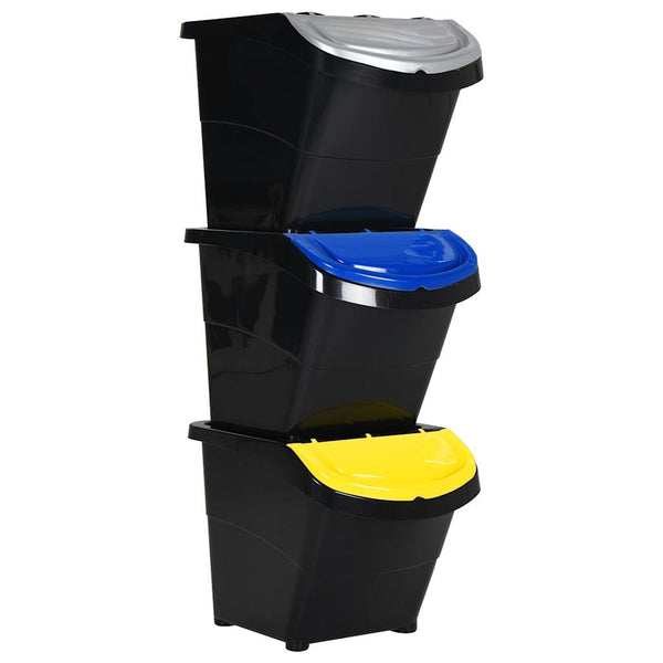 vidaXL Poubelles avec couvercles 3 pcs Empilables Noir PP 78 L