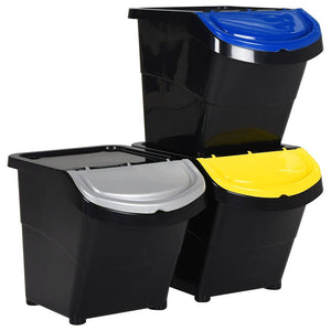 vidaXL Poubelles avec couvercles 3 pcs Empilables Noir PP 78 L