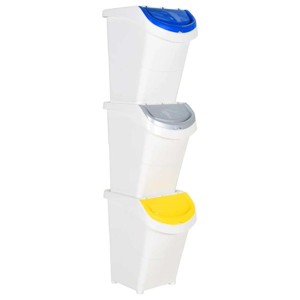 vidaXL Poubelles à couvercles 3 pcs Empilables Blanc PP 120 L
