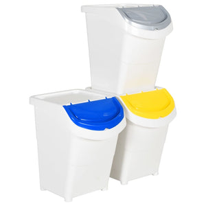 vidaXL Poubelles à couvercles 3 pcs Empilables Blanc PP 120 L