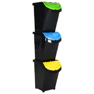 vidaXL Poubelles avec couvercles 3 pcs Empilables Noir PP 120 L