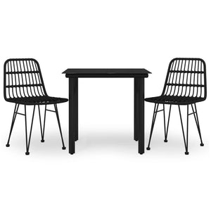 3-tlg. Garten-Essgruppe Schwarz Poly Rattan