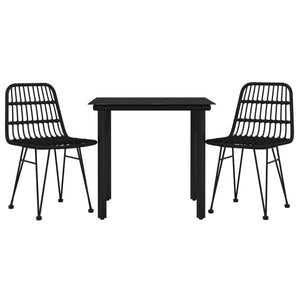 3-tlg. Garten-Essgruppe Schwarz Poly Rattan