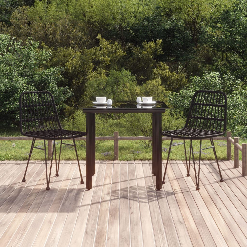 3-tlg. Garten-Essgruppe Schwarz Poly Rattan