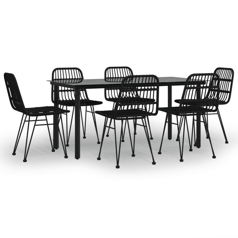 7-tlg. Garten-Essgruppe Schwarz Poly Rattan