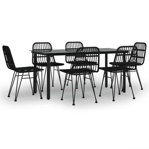 7-tlg. Garten-Essgruppe Schwarz Poly Rattan