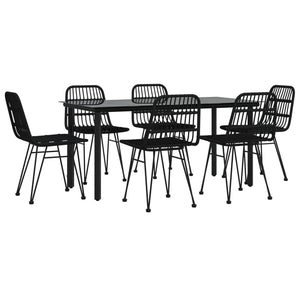 7-tlg. Garten-Essgruppe Schwarz Poly Rattan