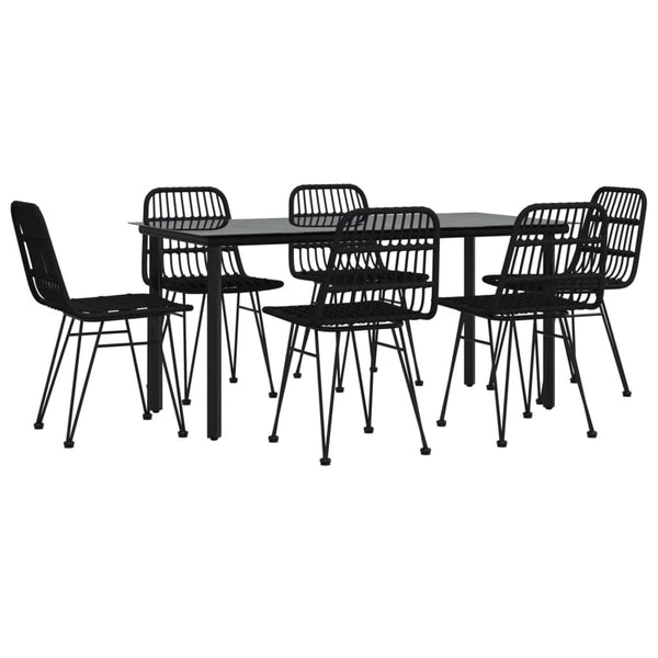 7-tlg. Garten-Essgruppe Schwarz Poly Rattan