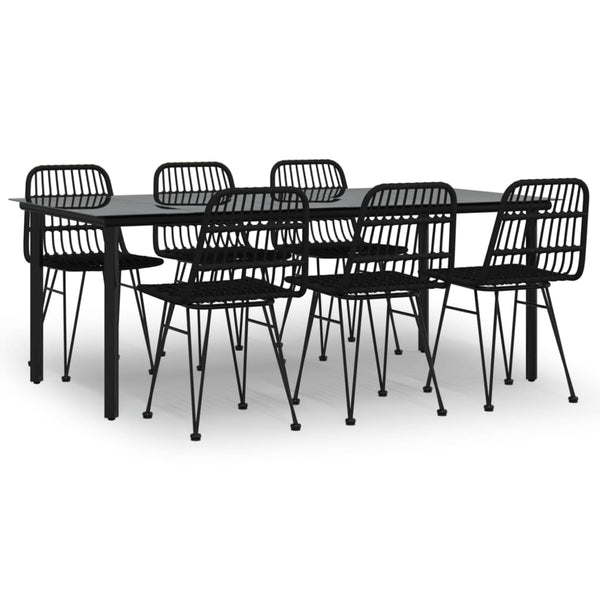 7-tlg. Garten-Essgruppe Schwarz Poly Rattan