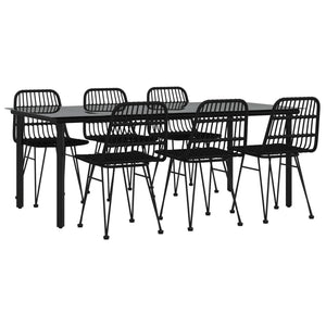 7-tlg. Garten-Essgruppe Schwarz Poly Rattan