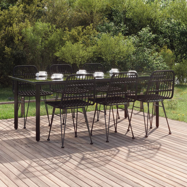 7-tlg. Garten-Essgruppe Schwarz Poly Rattan