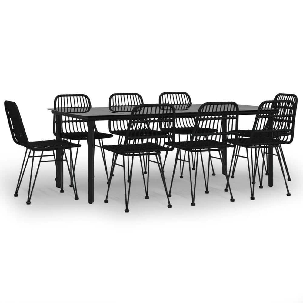 9-tlg. Garten-Essgruppe Schwarz Poly Rattan