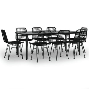 9-tlg. Garten-Essgruppe Schwarz Poly Rattan