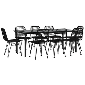 9-tlg. Garten-Essgruppe Schwarz Poly Rattan