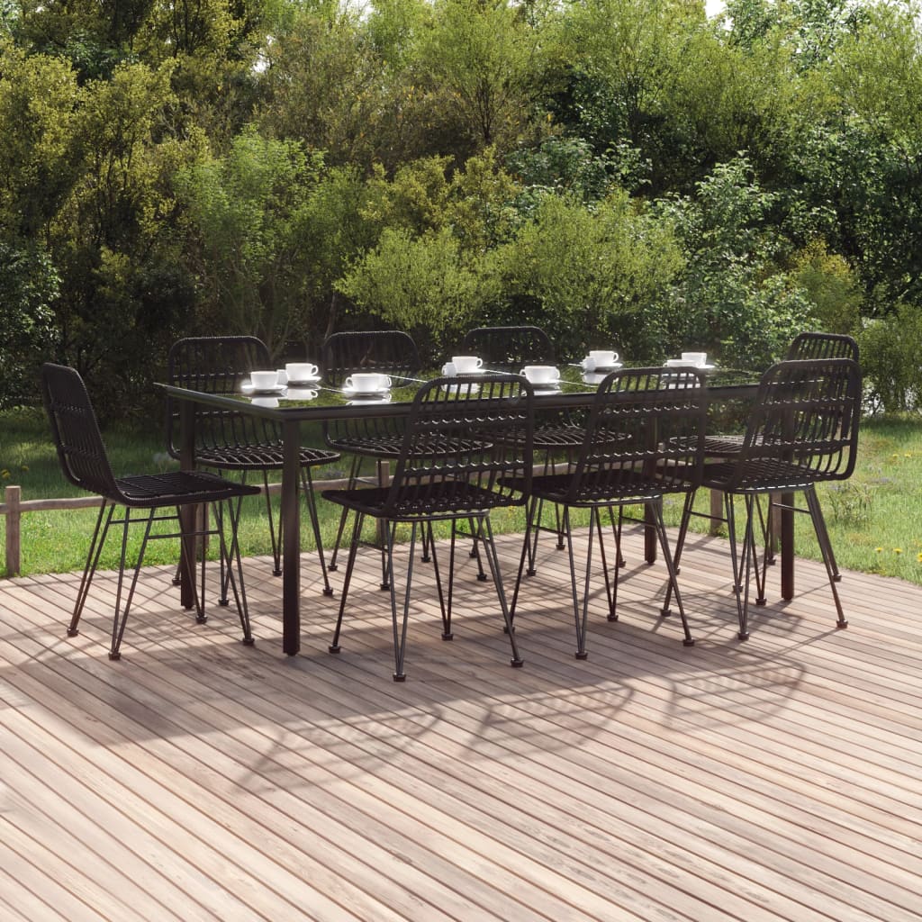 9-tlg. Garten-Essgruppe Schwarz Poly Rattan