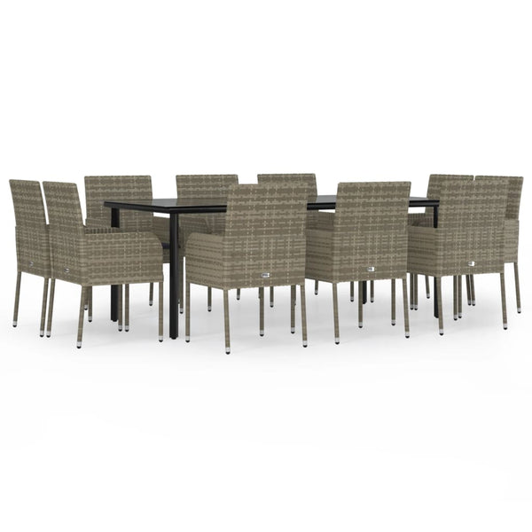 11-tlg. Garten-Essgruppe mit Kissen Schwarz & Grau Poly Rattan