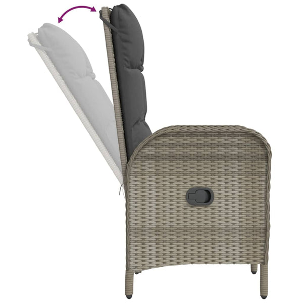 3-tlg. Garten-Essgruppe mit Kissen Schwarz und Grau Poly Rattan