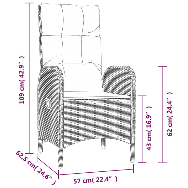3-tlg. Garten-Essgruppe mit Kissen Schwarz und Grau Poly Rattan