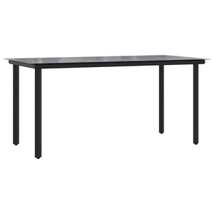 7-tlg. Garten-Essgruppe mit Kissen Schwarz und Grau Poly Rattan