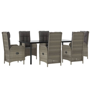 7-tlg. Garten-Essgruppe mit Kissen Schwarz und Grau Poly Rattan