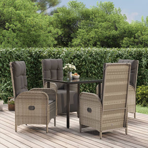 5-tlg. Garten-Essgruppe mit Kissen Schwarz und Grau Poly Rattan