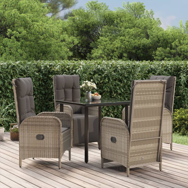 5-tlg. Garten-Essgruppe mit Kissen Schwarz und Grau Poly Rattan