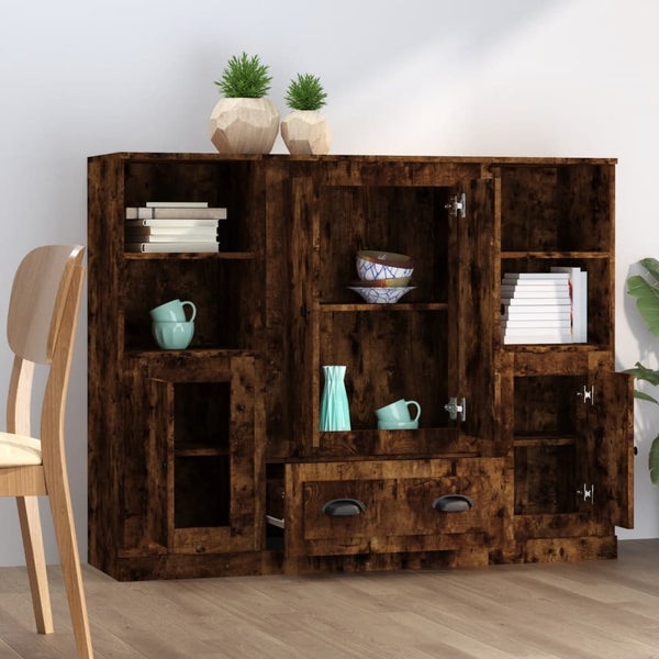 Highboards 3 Stk. Räuchereiche Holzwerkstoff