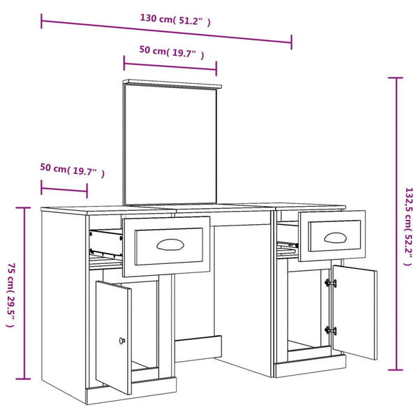 Schminktisch mit Spiegel Weiß 130x50x132,5 cm
