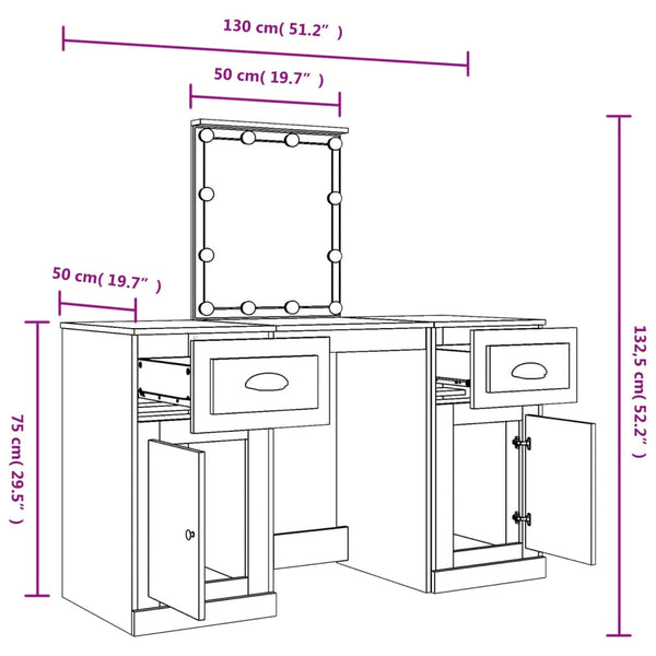 Schminktisch mit LED-Leuchten Sonoma-Eiche 130x50x132,5 cm
