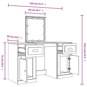 Schminktisch mit LED-Leuchten Betongrau 130x50x132,5 cm