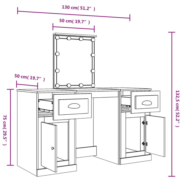 Schminktisch mit LED-Leuchten Betongrau 130x50x132,5 cm