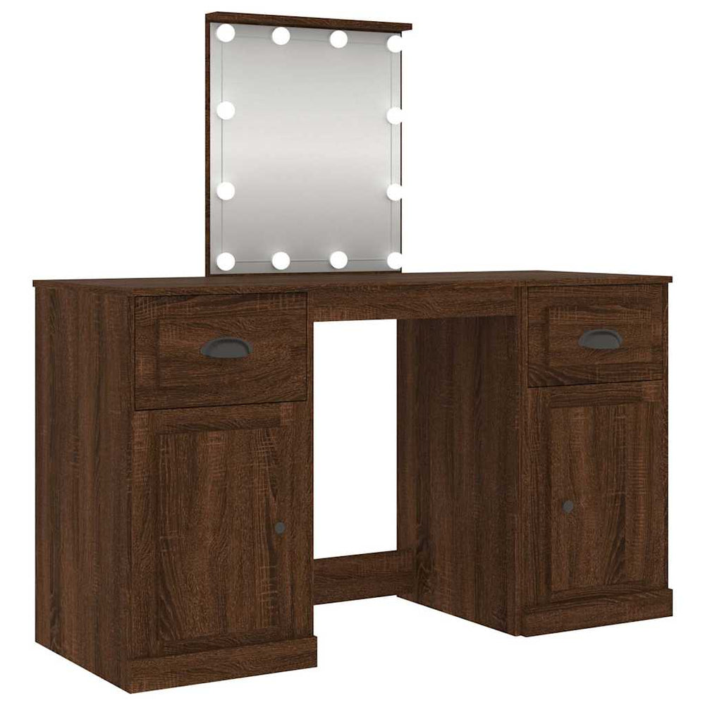 Schminktisch mit LED-Leuchten Braun Eichen-Optik 130x50x132,5cm