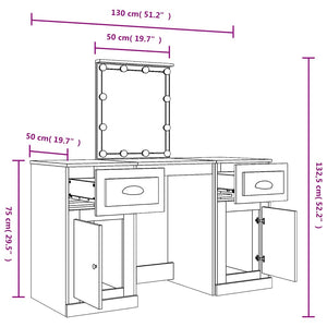 Schminktisch mit LED-Leuchten Braun Eichen-Optik 130x50x132,5cm