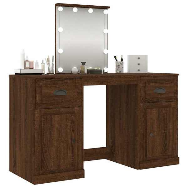 Schminktisch mit LED-Leuchten Braun Eichen-Optik 130x50x132,5cm