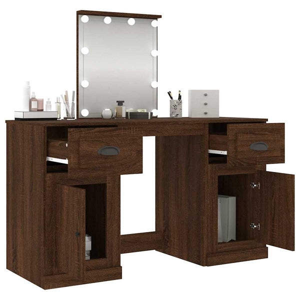 Schminktisch mit LED-Leuchten Braun Eichen-Optik 130x50x132,5cm