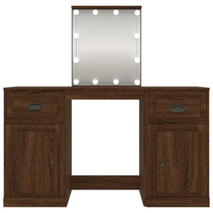 Schminktisch mit LED-Leuchten Braun Eichen-Optik 130x50x132,5cm