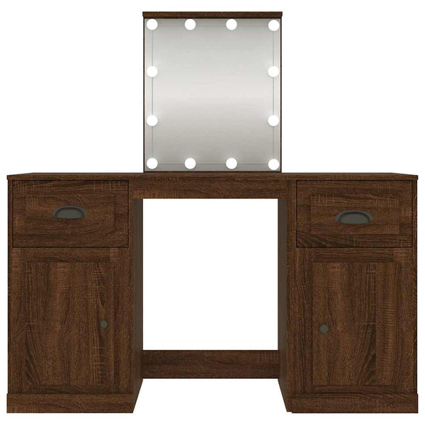 Schminktisch mit LED-Leuchten Braun Eichen-Optik 130x50x132,5cm