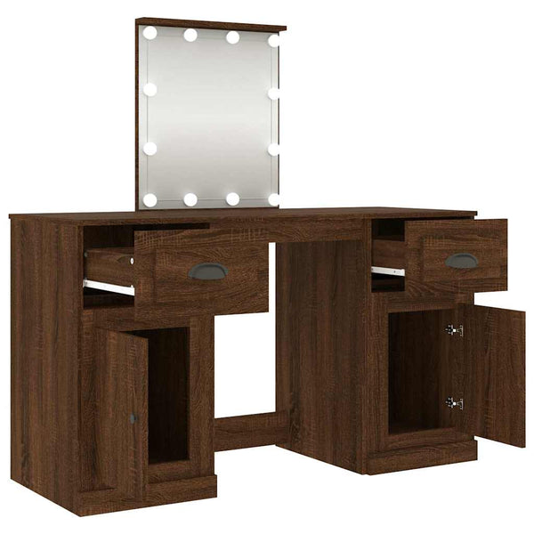 Schminktisch mit LED-Leuchten Braun Eichen-Optik 130x50x132,5cm