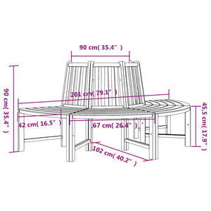 vidaXL Banc d'arbre semi-circulaire Ø201 cm Bois de teck massif