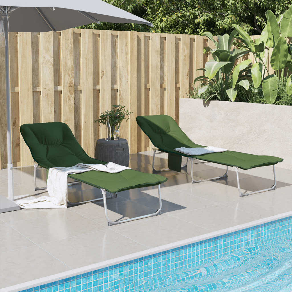 vidaXL Chaise longue pliable en tissu vert foncé