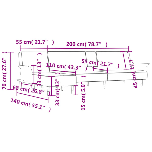 Schlafsofa in L-Form Dunkelgrau 279x140x70 cm Samt