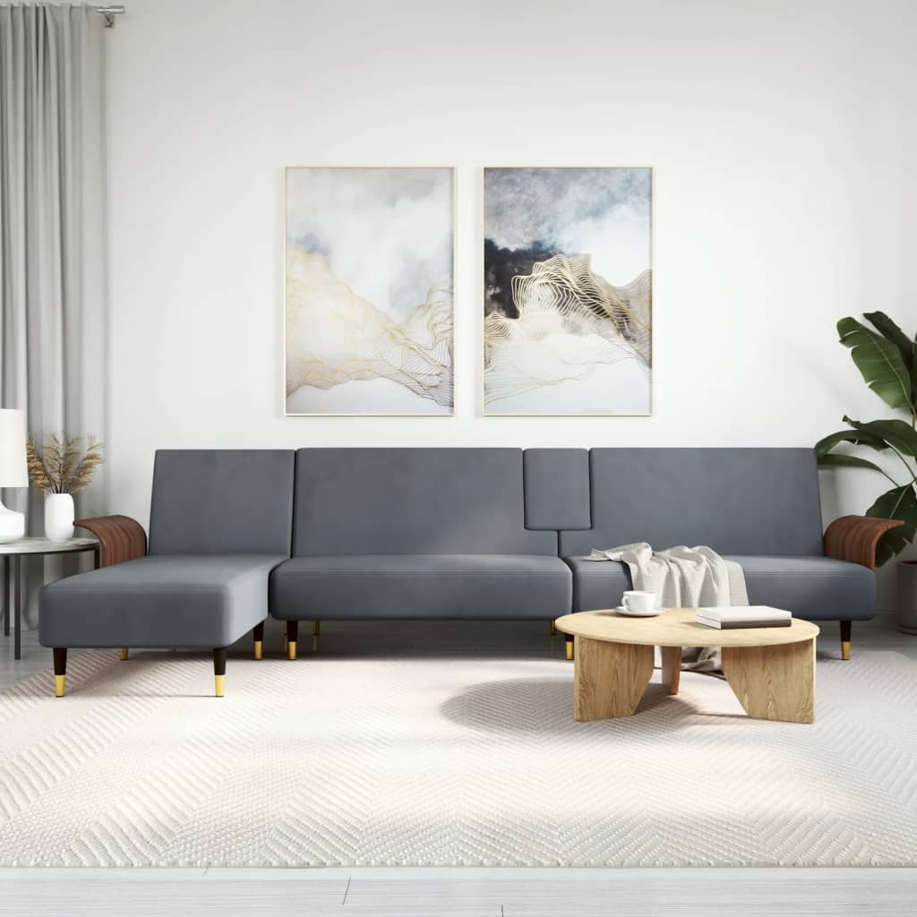 Schlafsofa in L-Form Dunkelgrau 279x140x70 cm Samt