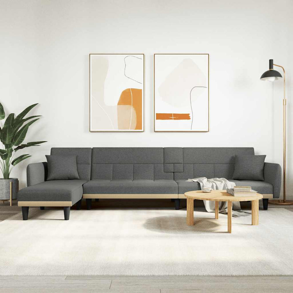Schlafsofa in L-Form Dunkelgrau 275x140x70 cm Stoff
