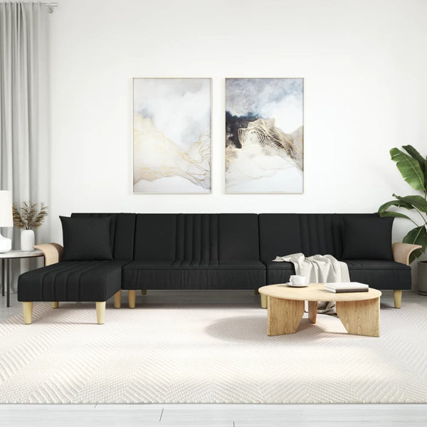 Schlafsofa in L-Form Schwarz 279x140x70 cm Stoff