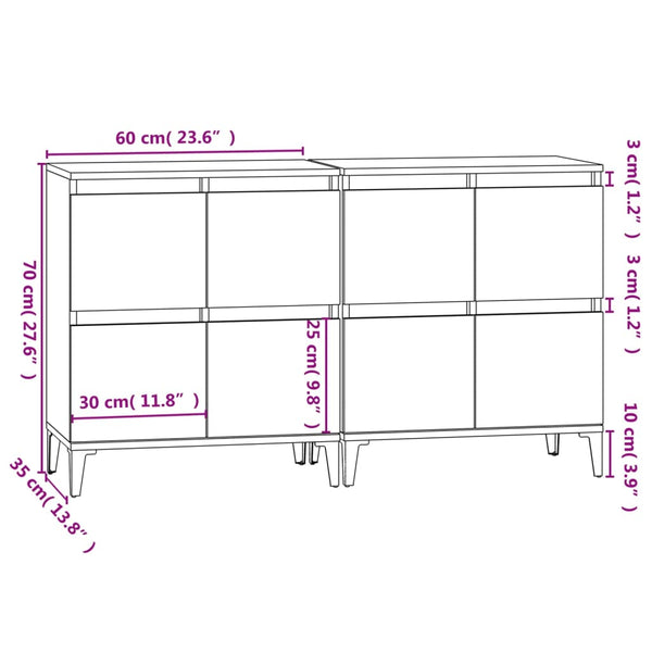 Sideboards 2 Stk. Hochglanz-Weiß 60x35x70 cm Holzwerkstoff