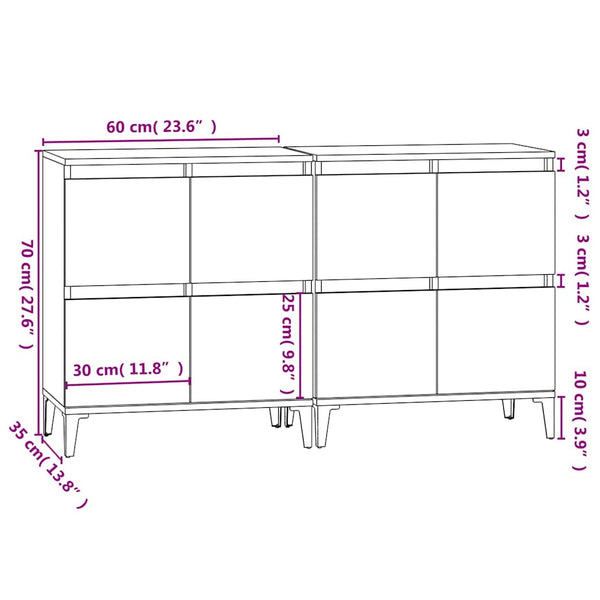 Sideboards 2 Stk. Betongrau 60x35x70 cm Holzwerkstoff
