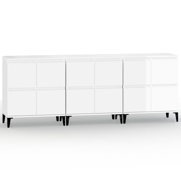 Sideboards 3 Stk. Hochglanz-Weiß 60x35x70 cm Holzwerkstoff