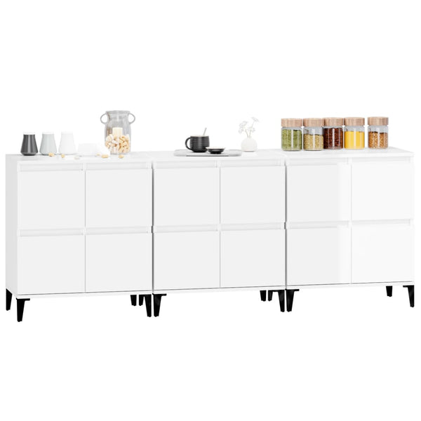 Sideboards 3 Stk. Hochglanz-Weiß 60x35x70 cm Holzwerkstoff